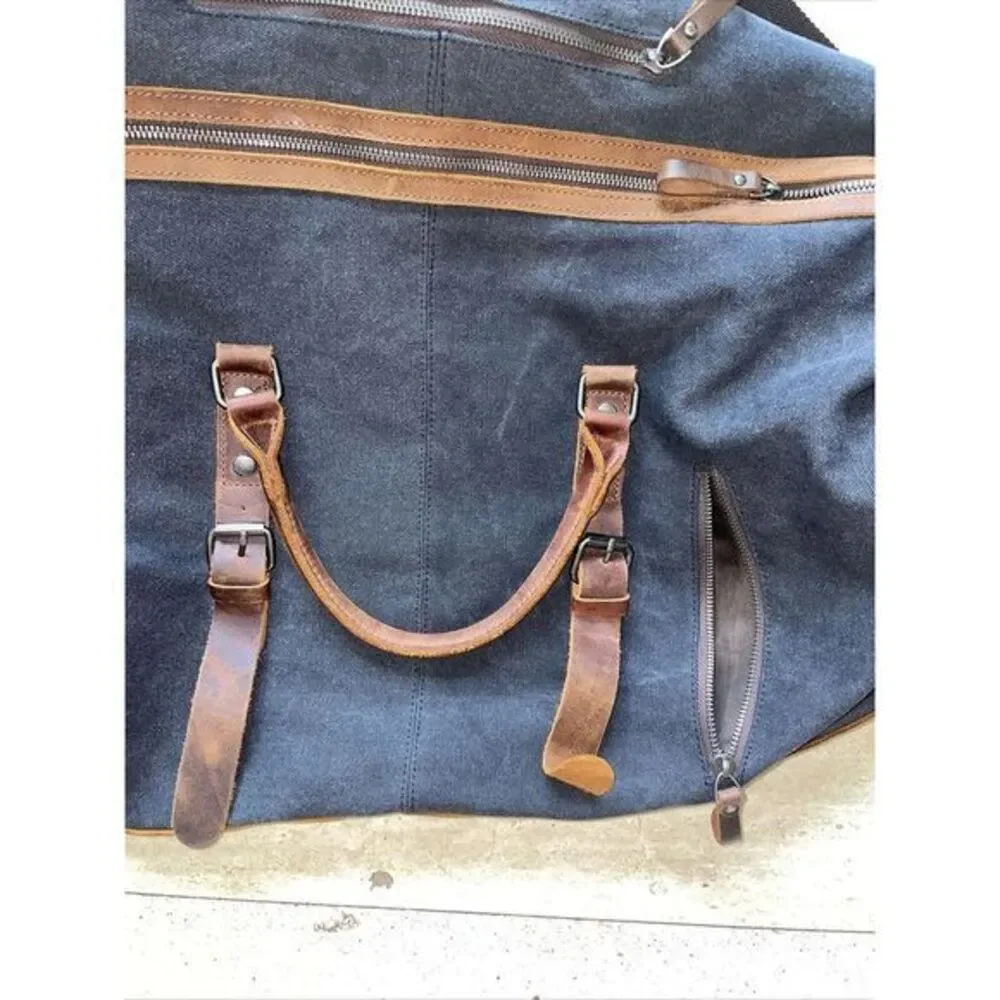 BLUBOON Weekender Overnight Duffel Bag Canvas Leather Rustic‎ 20x9x16